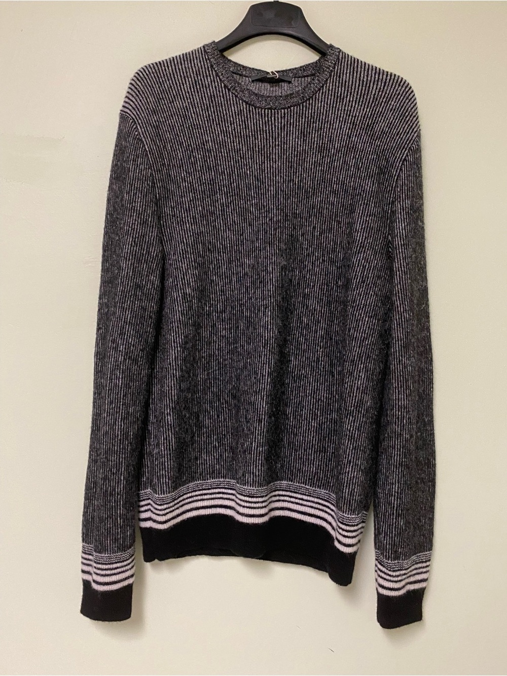 John Varvatos Black and Gray Ribbed Crewneck Sweater
